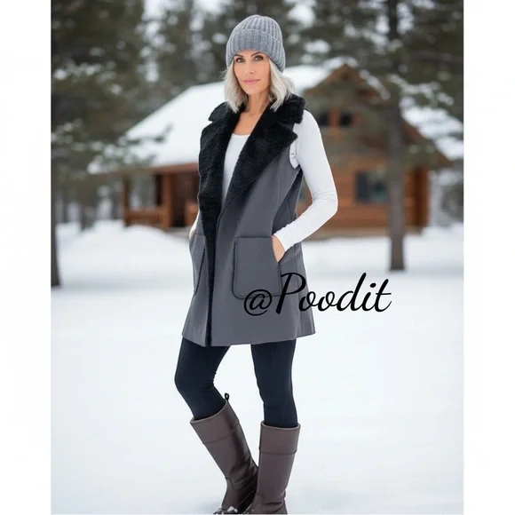 MYSTREE Beautiful Sherpa charcoal vest sz S M L - Picture 3 of 10